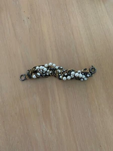 J Crew Pearl/Grey/Gold/Rhinestone Statement Bracelet - Picture 1 of 3