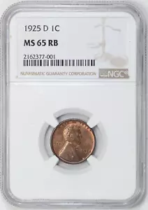 1925-D LINCOLN WHEAT CENT NGC MS65 RB GEM BU NICE COIN - Picture 1 of 5
