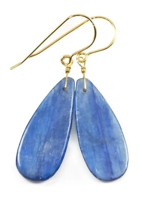 Pendientes de cianita azul lágrima larga oro 14k simple plata de ley natural Foto 1 de 4