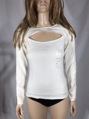 Women's NWT Guess Treonna Chain Cut-Out Dove White Sweater Size Medium - Image 1 of 4
