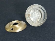 Antique Pressed Glass Doorknob w/ Round Plate Steel Brass Flower Starburst