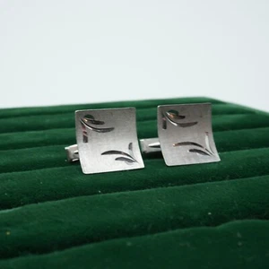 Vintage Sterling Silver Etched Art Deco Cufflinks Floral Pattern - Picture 1 of 7