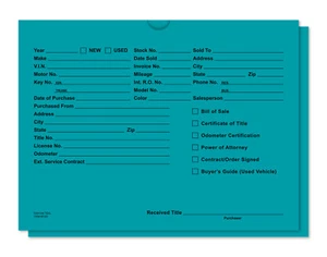 Deal jacket - Teal - Auto Car Dealer Record Envelope - Qty 100 - #5120-100 - Picture 1 of 1