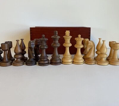 Vintage Soviet Chess Set “mushroom” Style 3.7” King Hand Carved Pieces Russian - Image 1 of 4