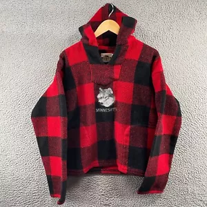 Earth Ragz Red Black Buffalo Plaid Heavy Flannel Pullover Hoodie Size Medium - Picture 1 of 11