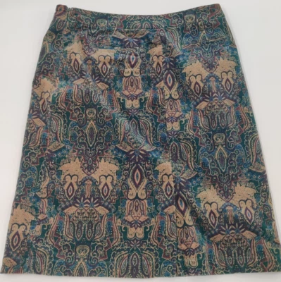 Falda Lápiz Croft & Barrow Turquesa Tostado Púrpura Damasco Estampado Pana Talla 12 Foto 1 de 4