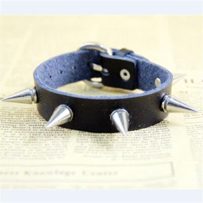 Hombres Mujeres Gótico Punk Rock Remache Pico Tachonado Gargantilla Cuero Pulsera Puño, Foto 1 de 4