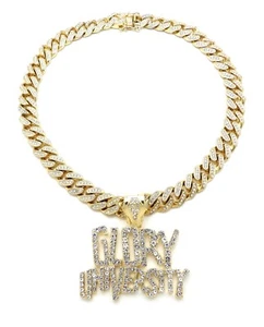 CHIEF KEEF GLORY UNIVERSITY PENDANT 20" ICE BLING MIAMI CUBAN CHAIN GOLD PLATED - Picture 1 of 5