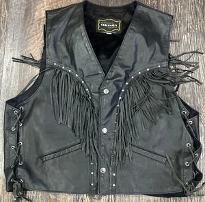 Vintage Woman’s Black Biker Style Genuine Leather Vest Size XL Orignaux - Picture 1 of 11