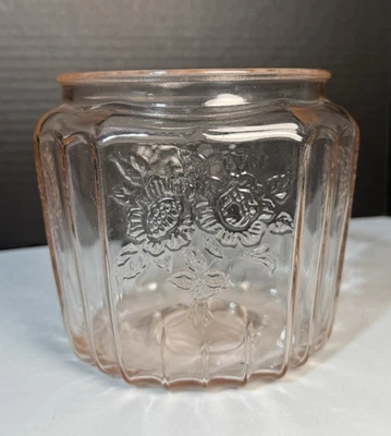 Anchor MAYFAIR OPEN ROSE Clear Pink Depression Glass Cookie Jar 1931-37 No Lid - Image 1 of 4