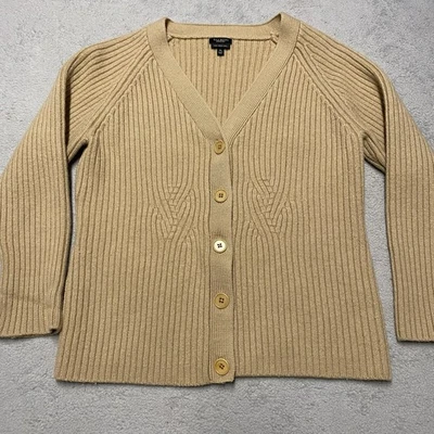 Cárdigan Talbots Lana Merino XL Marrón Camel Tostado Acanalado Tejido Suéter Cápsula Foto 1 de 4