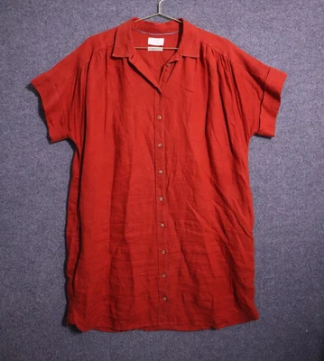 J. Vestido Camisa Crew Calce Relajado Lino Mujer XL Rojo SS Cuello Abotonado Usado en Excelente Condición Foto 1 de 4