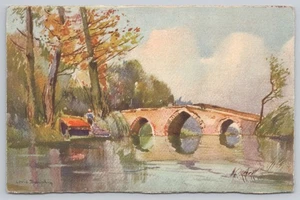 Cartolina d'arte scena acqua e ponte A/S Louie Dauphin - acquerello UNP - Foto 1 di 2