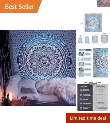Elegant Aqua Blue Cotton Tapestry - Eye-Catching Mandala Wall Hanging 30x40 - Image 1 of 4