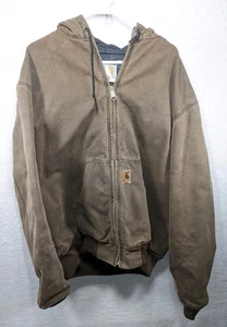 Vtg Distressed Carhartt Hooded Chore Jacket J06 CHT Mens XXL Tall Grunge USA 90s - Picture 1 of 12