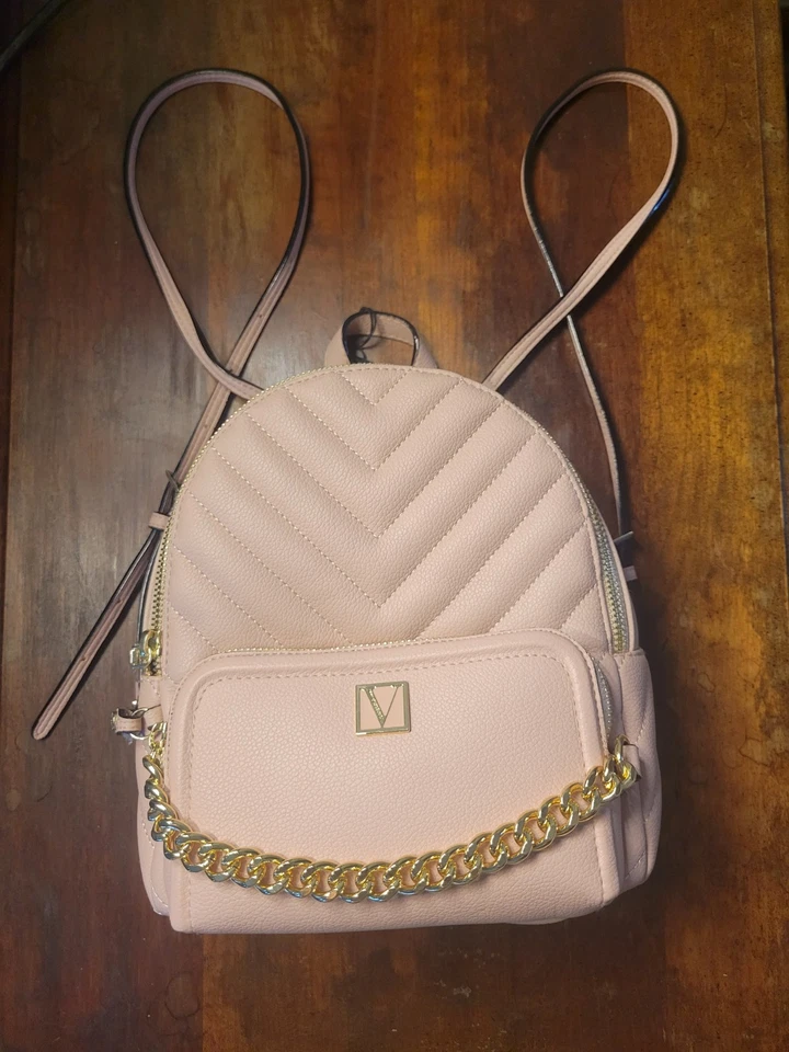 Victoria's Secret The Victoria V Quilted Small Backpack Blush Pink Chain