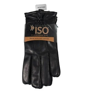 NUEVO Isotoner Hombres Negro Forro Microterry Guantes de Cuero Repelentes al Agua Talla XL - Imagen 1 de 8