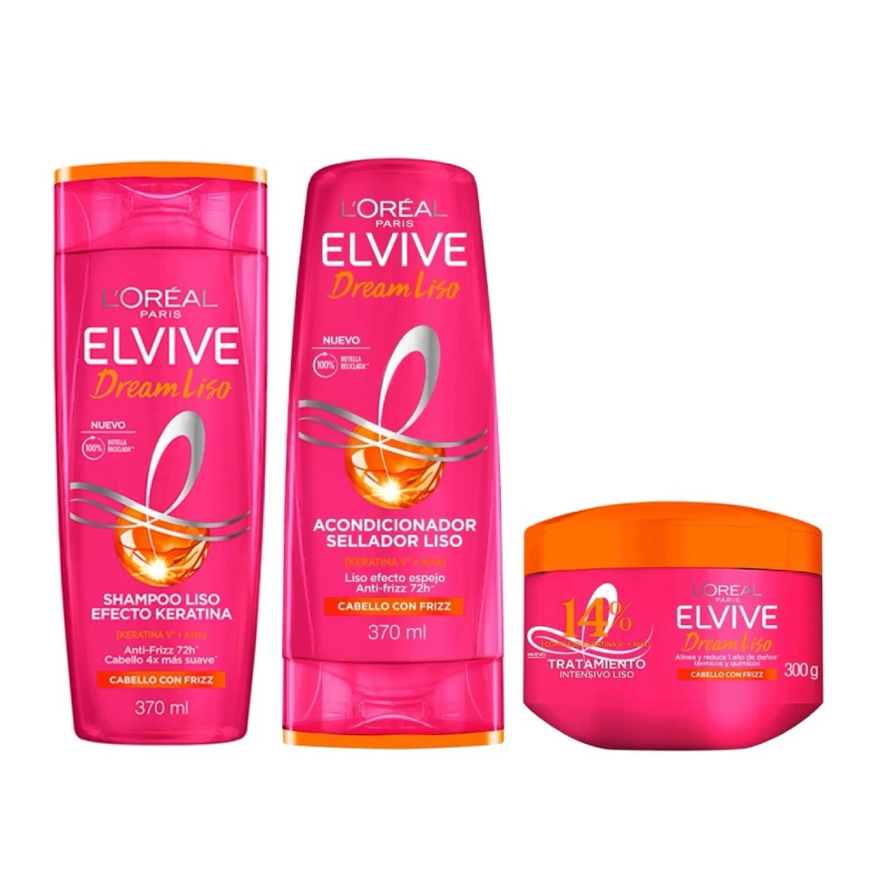 Pack de 3 Champú Dream Liso Elvive 370ml + Acondicionador 370ml + Mascarilla Foto 1 de 1