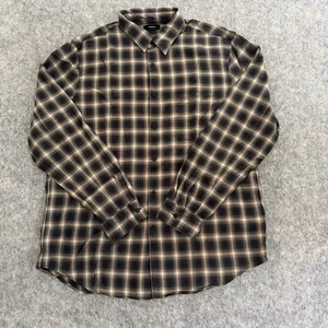 Theory Mens Brown Shirt Plaid Button Up Sz XL Long Sleeve Cotton Pocket - Picture 1 of 11