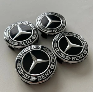 4x Black Center Chrome Star Wheel Center Caps Hub Cover Rim for Mercedes - Picture 1 of 4