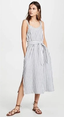 Three Dots Dress Size S White Striped Cotton Tie Waist Sleeveless Midi - Image 1 of 4