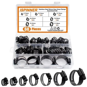 ISPINNER 60pcs Stainless Steel Adjustable 6-38mm Range Worm Gear Hose Clamps ... - Picture 1 of 6