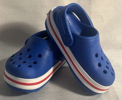Blue With Red And White Stripes Size 5 Toddler Crocs - Image 1 of 4