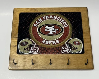San Francisco 49ers Rustic Home Office wall decor key hanger holder 5 Hooks - Image 1 of 4