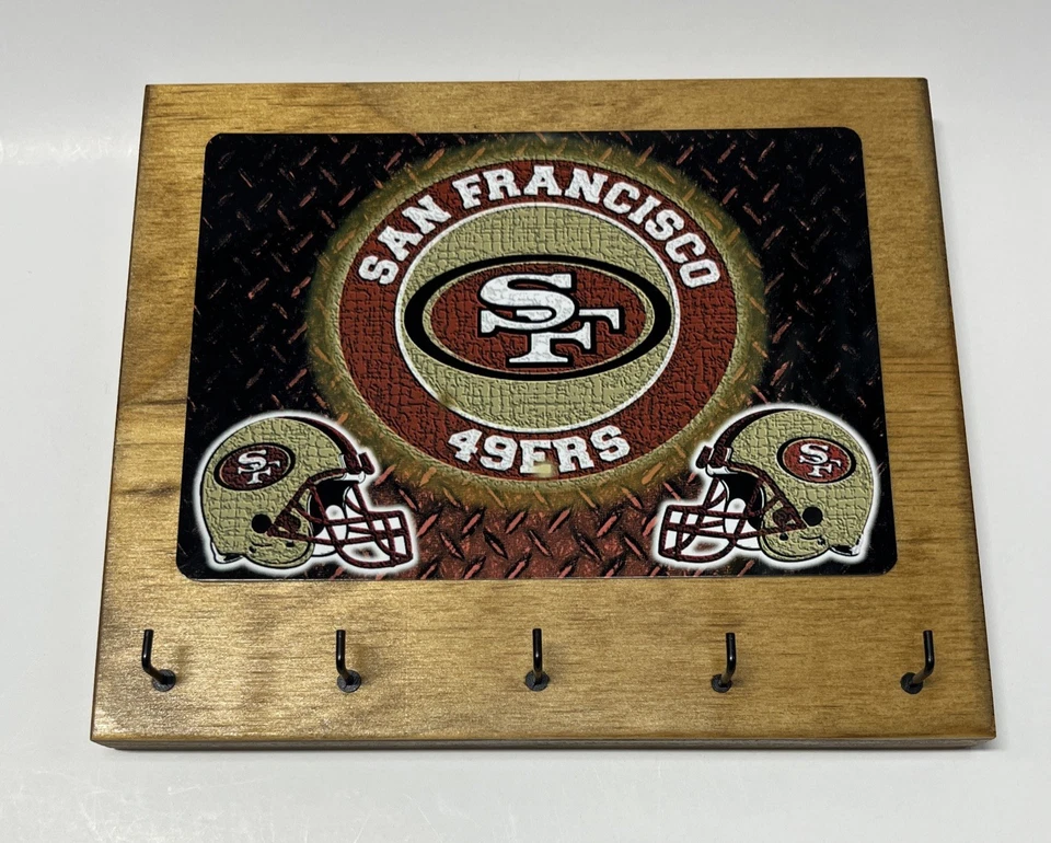 San Francisco 49ers Rustic Home Office wall decor key hanger holder 5 Hooks - Image 1 of 4