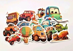 50x Cute Vehicle Stickers For Kids Car Plane Bus Digger Lorry Tractor Waterproof - Picture 1 of 8