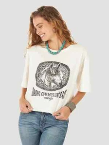 Wrangler Women's Chasing Cowboys Ain't Easy Cropped Graphic Tee - Picture 1 of 3