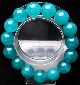 Bracciale perle tonde pietre preziose amazzonite turchese naturale 14 mm AAAAA - Foto 1 di 6