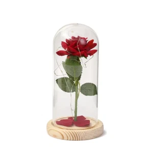 EM Rosa Roja Inmortal con Cubierta de Cristal y Soporte de Madera - Imagen 1 de 6