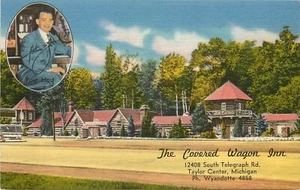 Postal de lino cubierta Wagon Inn, Taylor Center MI Hwy US 24 Telegraph Road - Imagen 1 de 2
