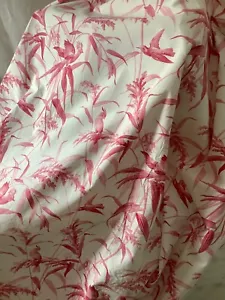 Antique French Cotton Fabric 19th Century Curtain Panel Pink Birds Bamboo - Picture 1 of 13