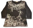 Paris Eiffel Tower Shirt Top Blue Canyon Clothing Womens Sz Petite Large Y2K