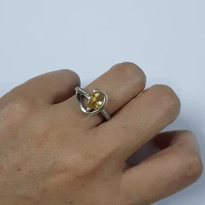 Anillo de mujer vintage tailandés hecho a mano de plata 925 genuino pera citrino circonita cúbica talla 6,75 - Imagen 1 de 11