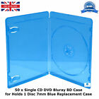 50 x Single 7mm Spine Blue Transparent Bluray Replacement Case Holding 1 Disc BD