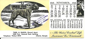 Vintage 1948 Union Central Life Insurance Atlanta Calendar Ink Blotter Boxer Dog - Picture 1 of 2