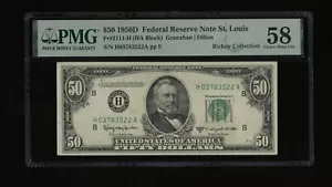 DBR 1950-D $50 FRN St. Louis Fr. 2111-H PMG 58 Serial H03783522A - Picture 1 of 2