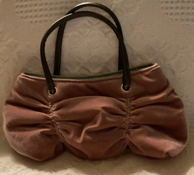 Victoria’s Secret Vintage Velvet Purse Rose w/ Blue Leather Handles Preowned - Image 1 of 4