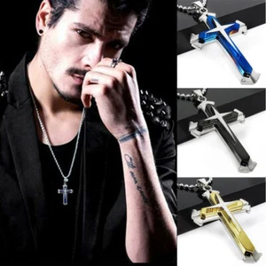 Cool Cross Necklace Stainless Steel Cross Pendant Necklace for Men 20'' Chain - Picture 1 of 9