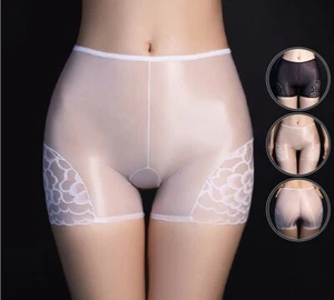 S-XL Sheer Satin Lace Patchwork Underwear Shiny Glossy Panties Lingerie Shorts - Bild 1 von 22