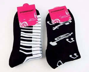 Musikliebhaber Socken 2 Paar schwarz weiß Damen Crew Länge Everbright - Bild 1 von 20