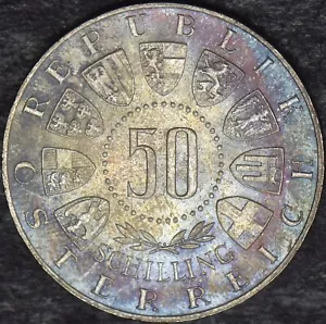 1964 Austria Innsbruck Winter Olympics Silver 50 Schilling TONED - ✪COINGIANTS✪ - Picture 1 of 2