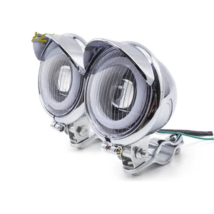 Protector universal universal de jaula de punto de paso LED cromado para motocicleta ojo de ángel - Imagen 1 de 6