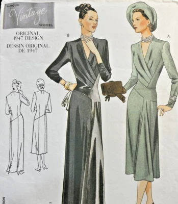 Vogue 2354 1947 Retro Paris Dress or Evening Gown Sewing Pattern Uncut Size 31.5 - Image 1 of 4