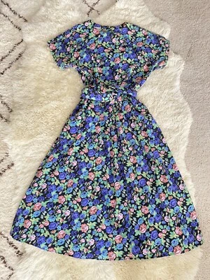 ¡Paquete vintage también! Vestido Largo Causal Floral Botón Espalda Cinturón 44 x 28-35 Foto 1 de 4