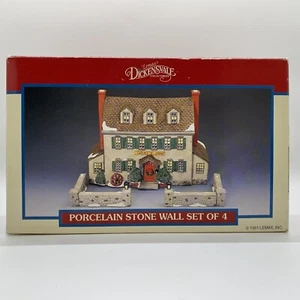 Lemax Dickensvale 1991 4 Stück Porzellan Steinmauer mit Laternen & Schnee LESEN - Bild 1 von 20