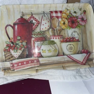 MCM Melamine Tray Farm Home Essentials Platter 15x9.5 Coffee Pot Fruit Flowers - Picture 1 of 2